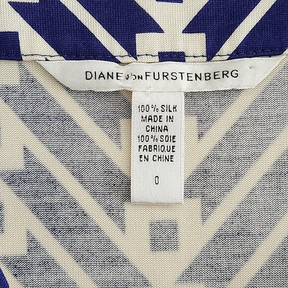 Diane Von Furstenberg 100% Silk Dress Women's Size 0 Blue and Beige Mini - Picture 5 of 8